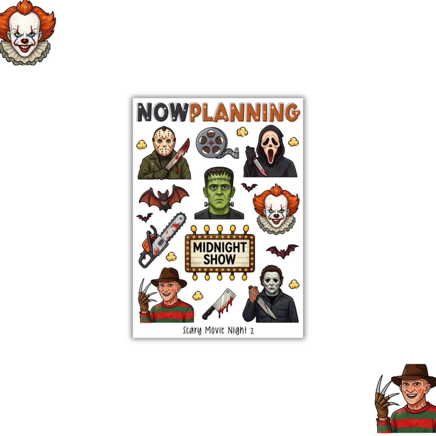 Scary Movie Night 2 Sticker Sheet | Halloween Planner Stickers | Cute Spooky Season Sticker Sheet