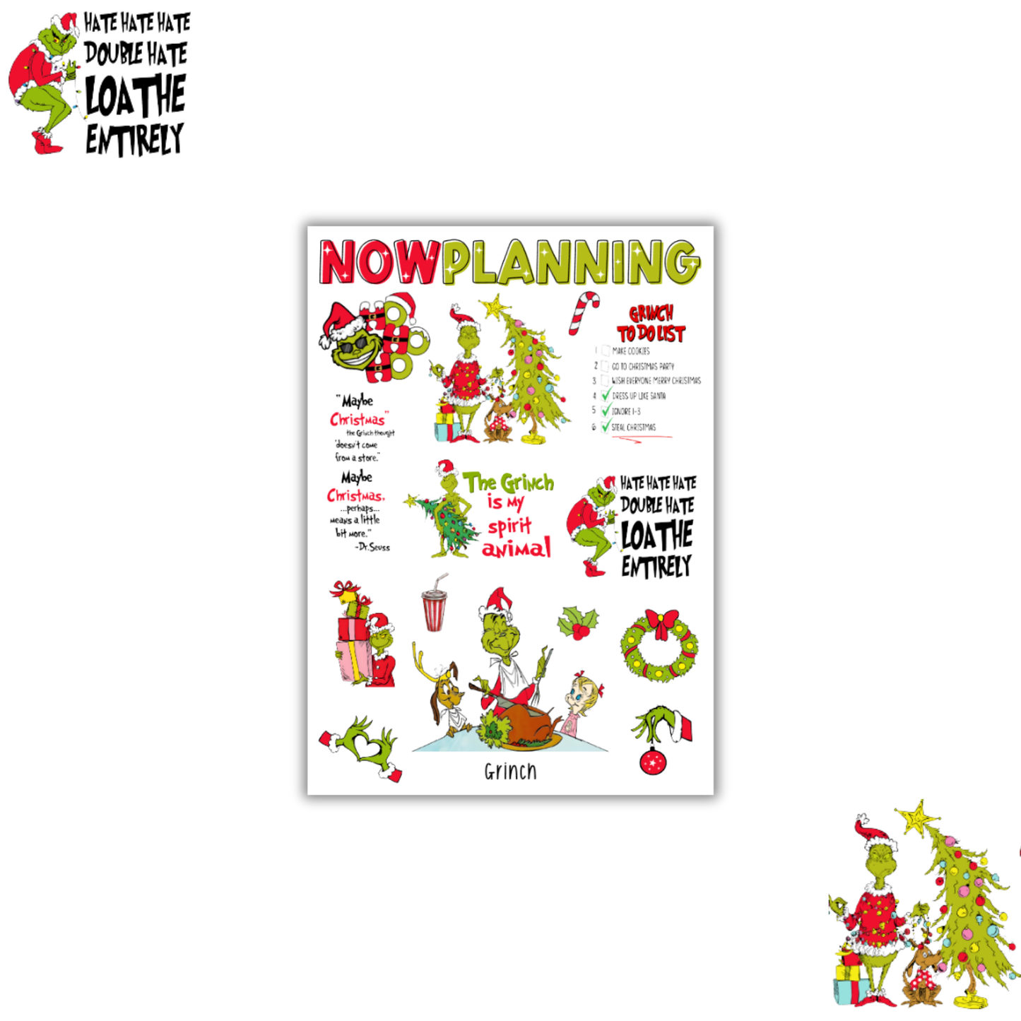 Grinch Sticker Sheet | Christmas Stickers | Journal Stickers, Planner Stickers, Scrapbook Stickers