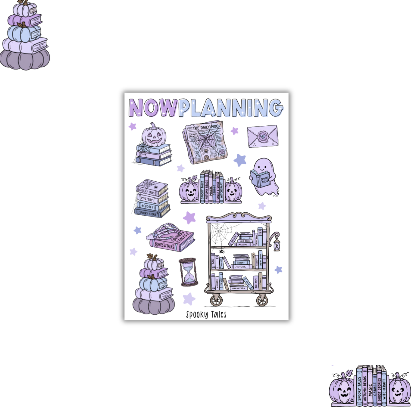 Spooky Tales Sticker Sheet | Halloween Planner Stickers | Cute Spooky Season Sticker Sheet