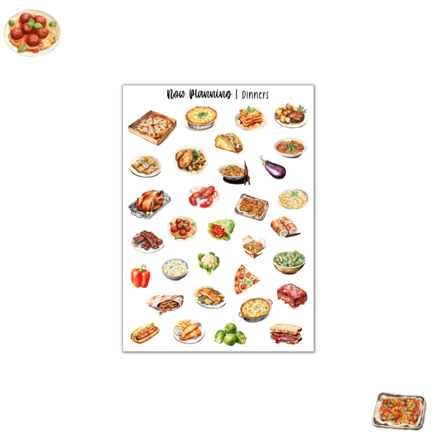 Dinners Sticker Sheet | Bullet Journal Stickers, Planner Stickers, Scrapbook Stickers