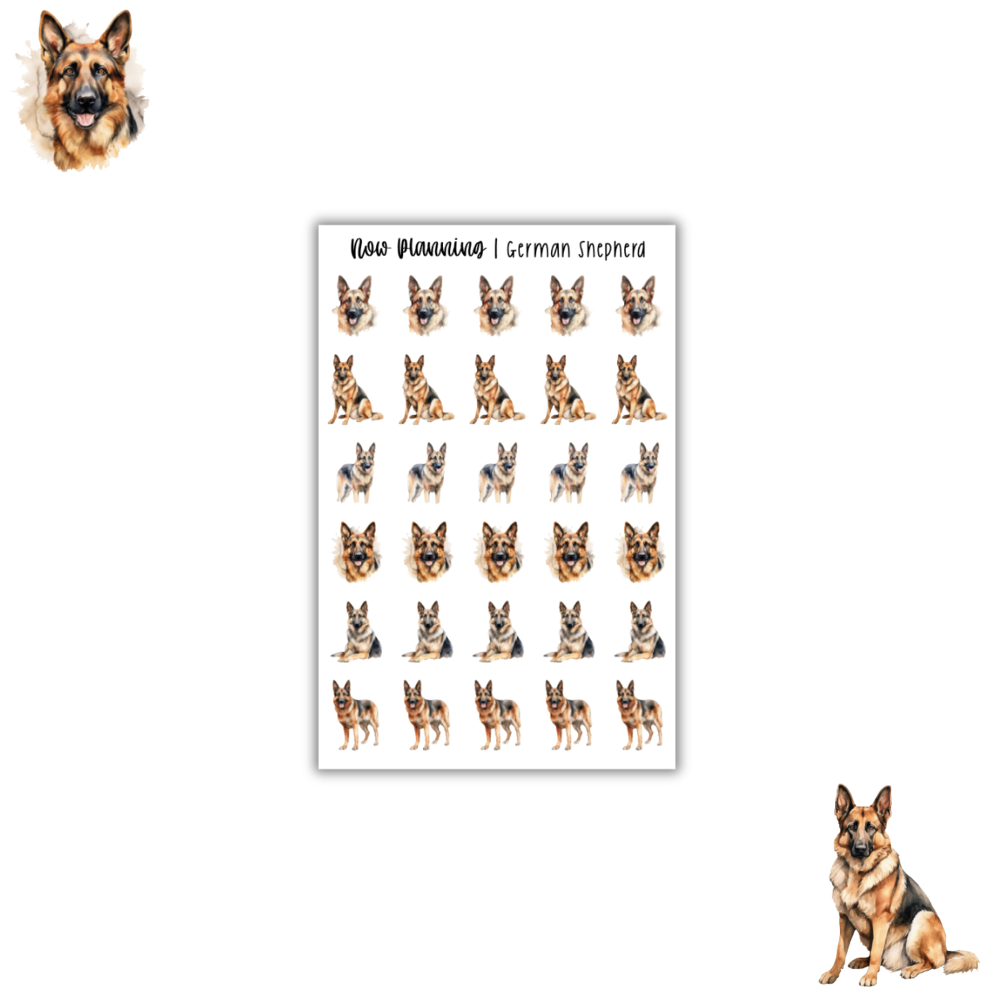 German Shephard Sticker Sheet | Pet Stickers | Journal Stickers, Planner Stickers, Scrapbook Stickers
