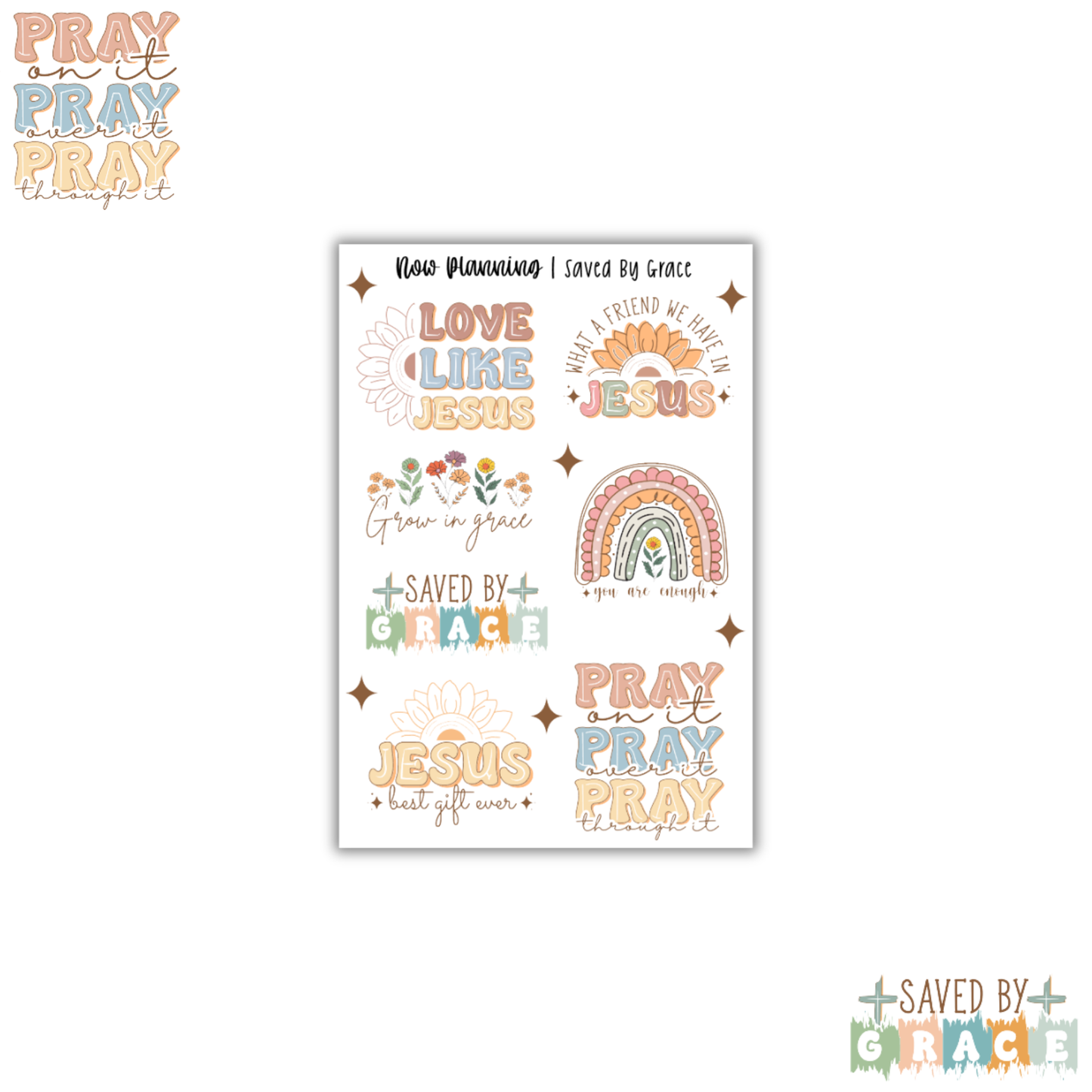 Saved By Grace Sticker Sheet | Faith Stickers | Journal Stickers, Planner Stickers, Scrapbook Stickers