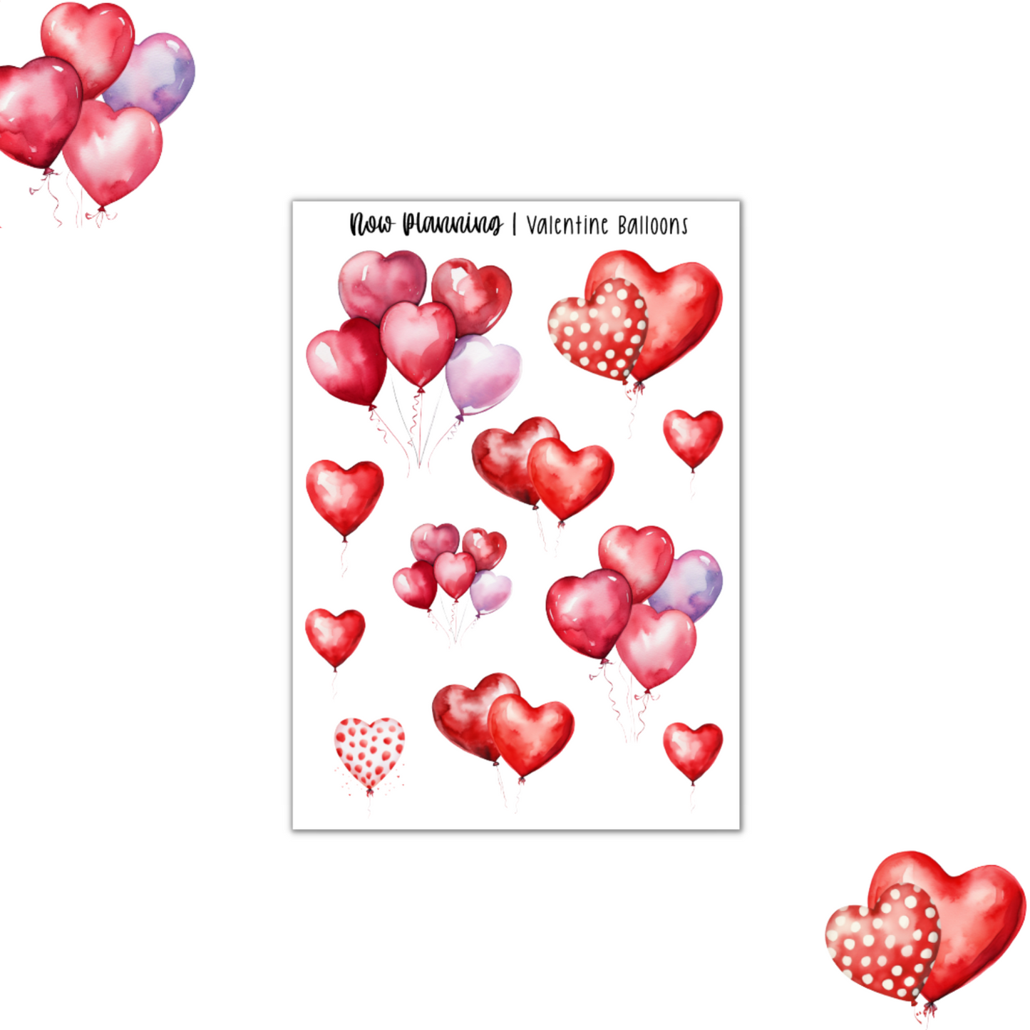 Valentine Balloons Sticker Sheet | Valentine's Day Stickers | Journal Stickers, Planner Stickers, Scrapbook Stickers