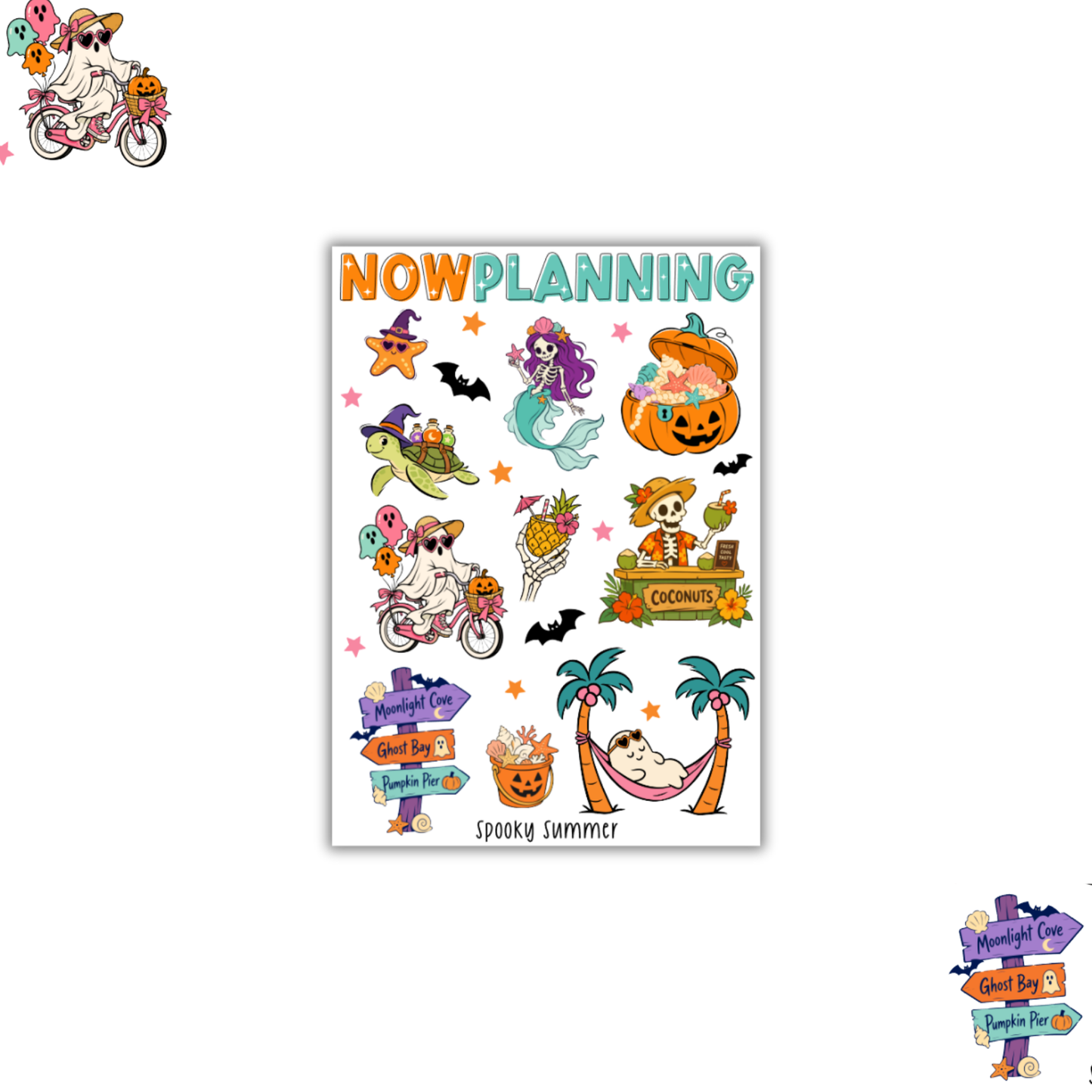 Spooky Summer Sticker Sheet | Halloween Planner Stickers | Cute Spooky Season Sticker Sheet