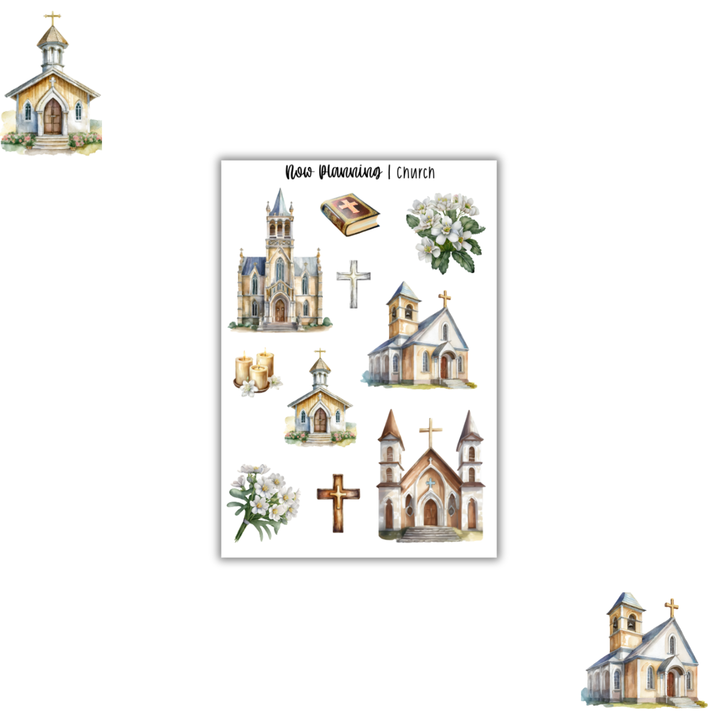 Church Sticker Sheet | Faith Stickers | Journal Stickers, Planner Stickers, Scrapbook Stickers