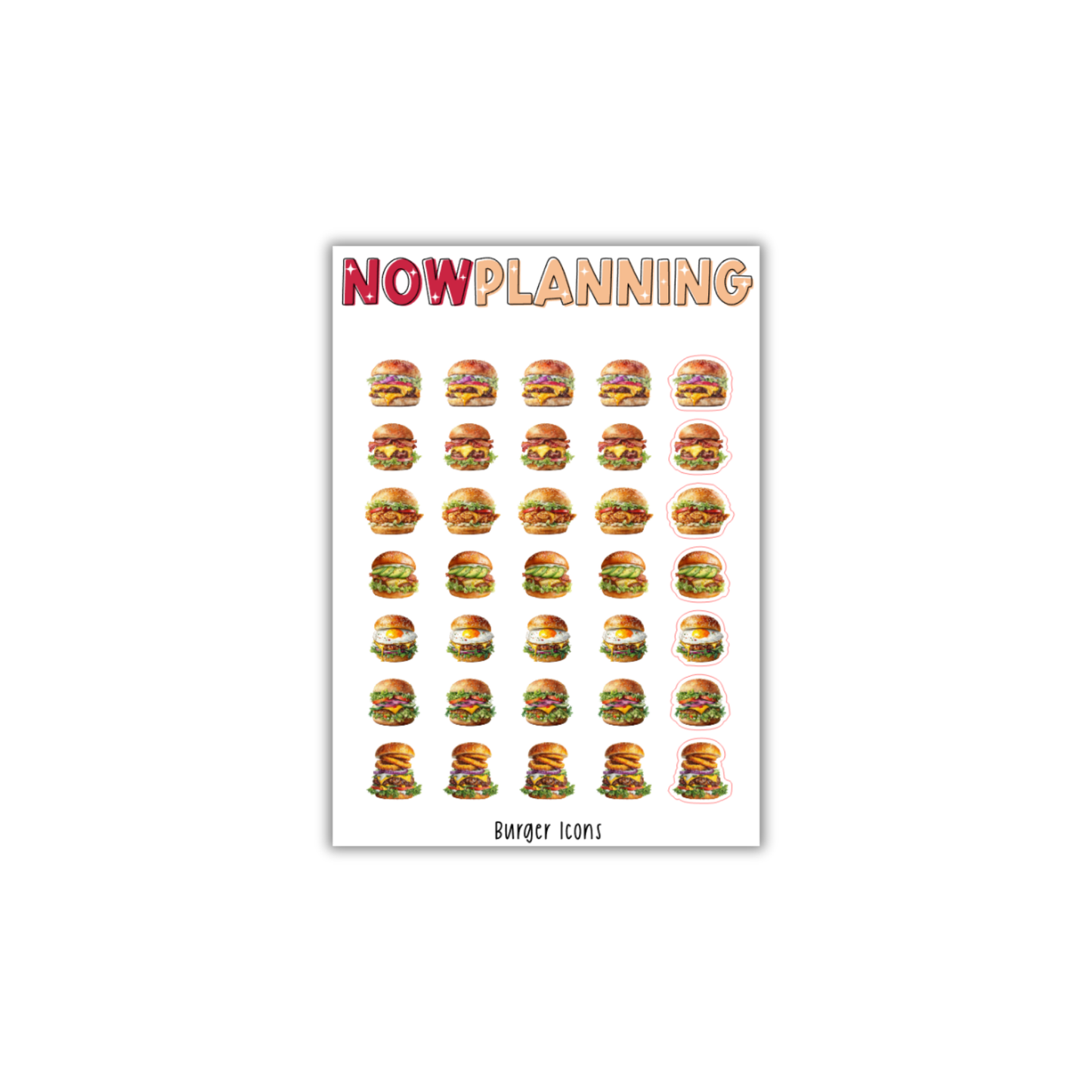 Burgers Sticker Sheet | Bullet Journal Stickers, Planner Stickers, Scrapbook Stickers