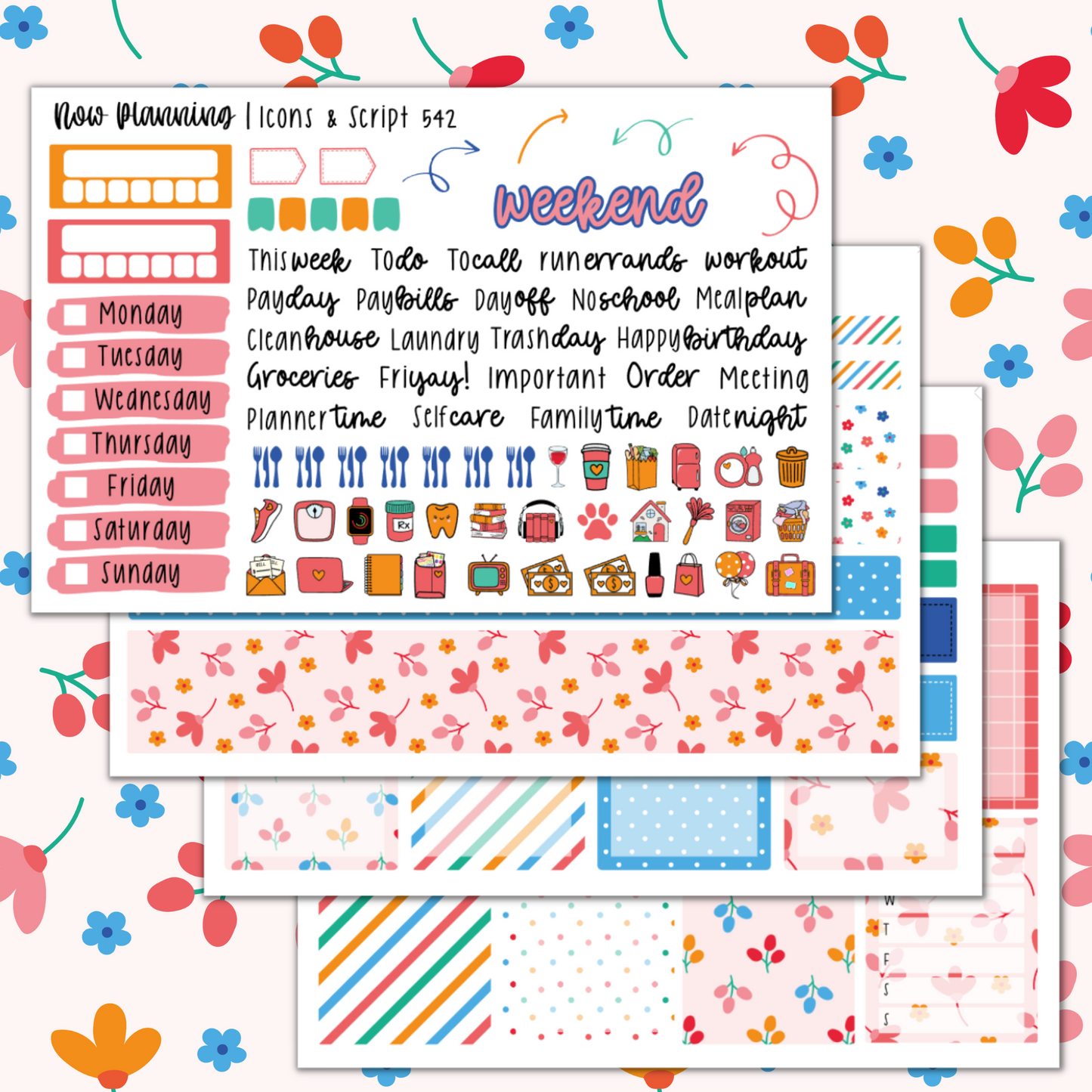 Spring Weekly Planner Kit 542 | Planner Stickers | Vertical Weekly Planner Kit