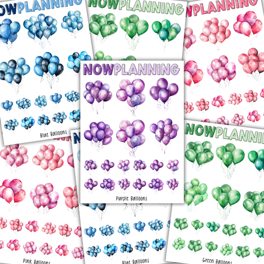 Balloons Sticker Sheet |  Birthday Stickers |  Journal Stickers, Planner Stickers, Scrapbook Stickers