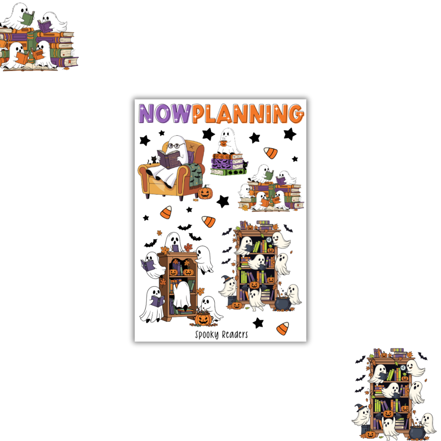 Spooky Readers Sticker Sheet |  Halloween Planner Stickers | Cute Spooky Season Sticker Sheet