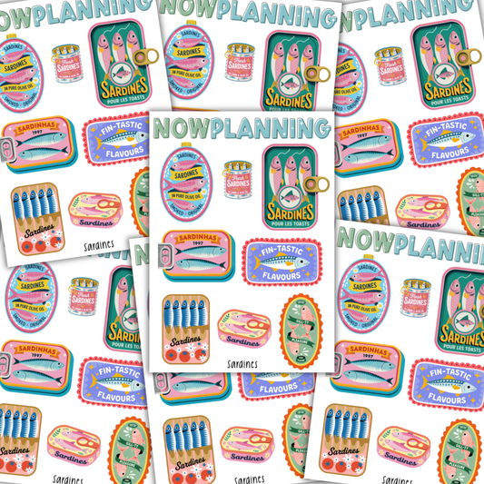 Sardines Sticker Sheet  |  Bullet Journal Stickers, Planner Stickers, Scrapbook Stickers