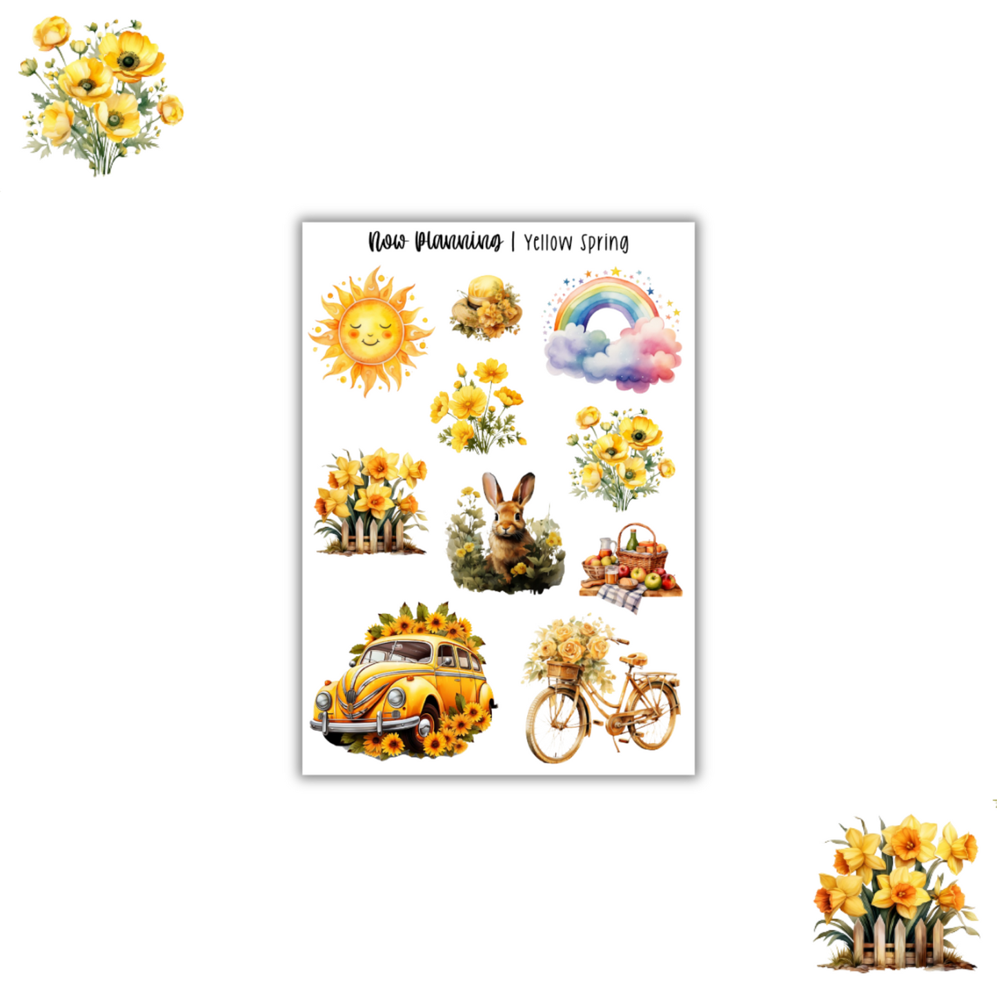 Yellow Spring Sticker Sheet |  Journal Stickers, Planner Stickers, Scrapbook Stickers