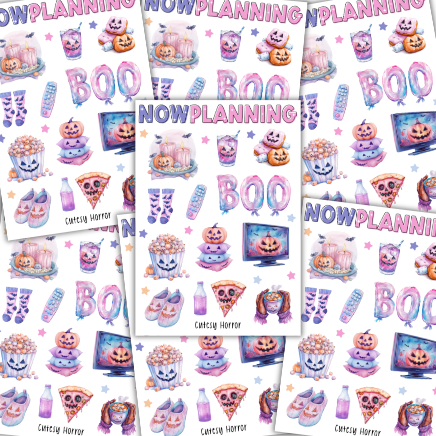 Cutesy Horror Sticker Sheet |  Halloween Planner Stickers | Cute Spooky Season Sticker Sheet