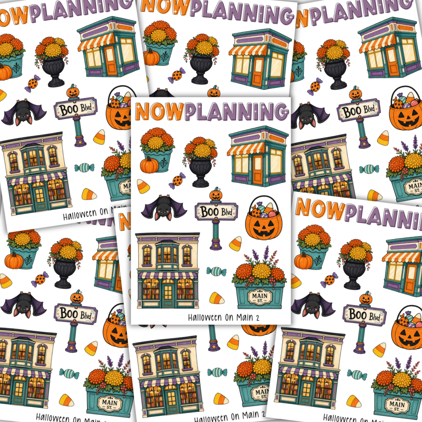 Halloween On Main 2 Sticker Sheet |  Halloween Planner Stickers | Cute Spooky Season Sticker Sheet