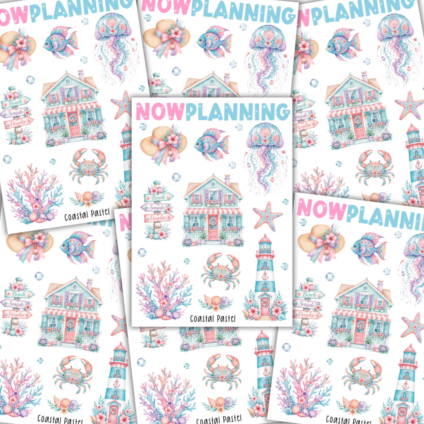 Coastal Pastel Sticker Sheet |  Summer Stickers | Journal Stickers, Planner Stickers, Scrapbook Stickers