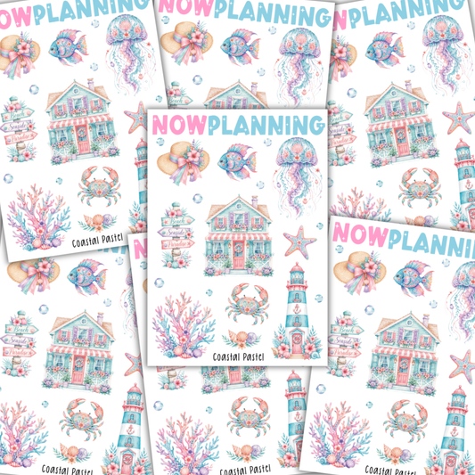 Coastal Pastel Sticker Sheet |  Summer Stickers | Journal Stickers, Planner Stickers, Scrapbook Stickers