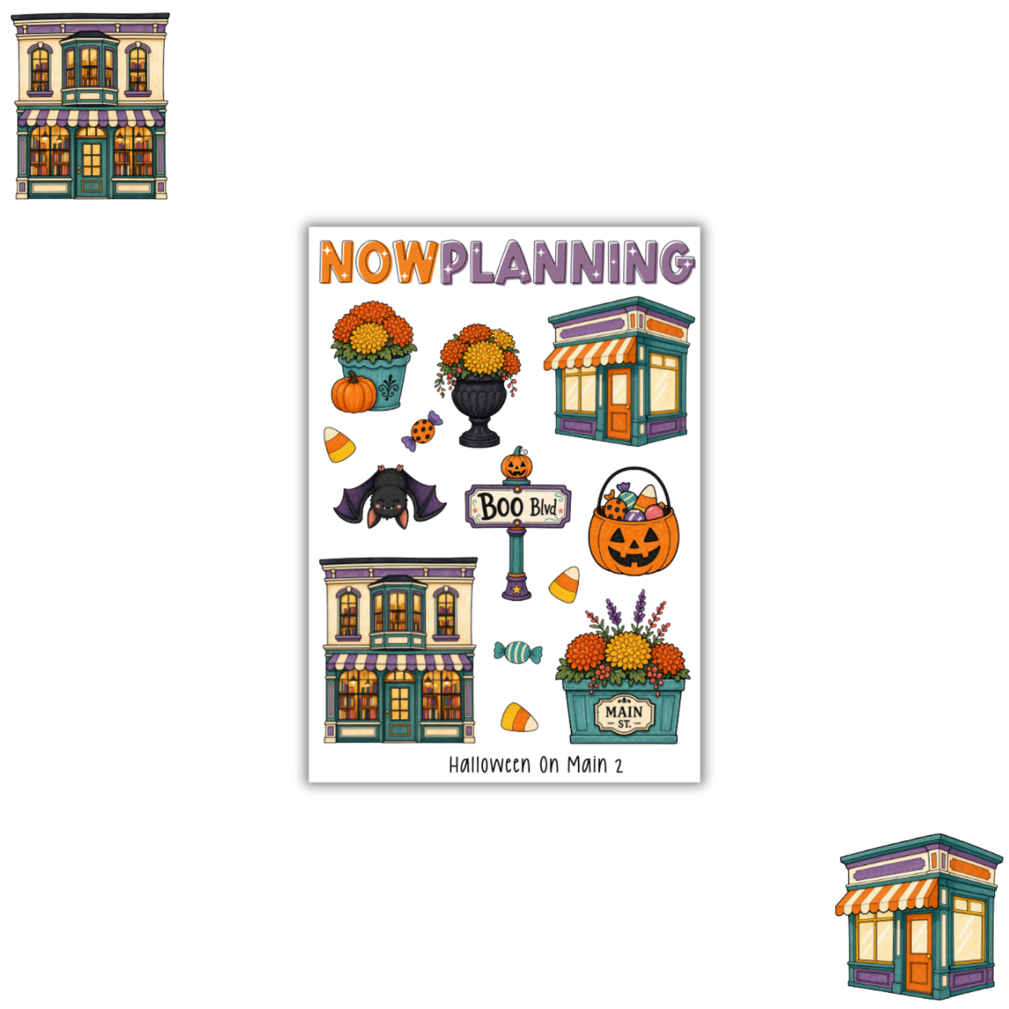 Halloween On Main 2 Sticker Sheet |  Halloween Planner Stickers | Cute Spooky Season Sticker Sheet