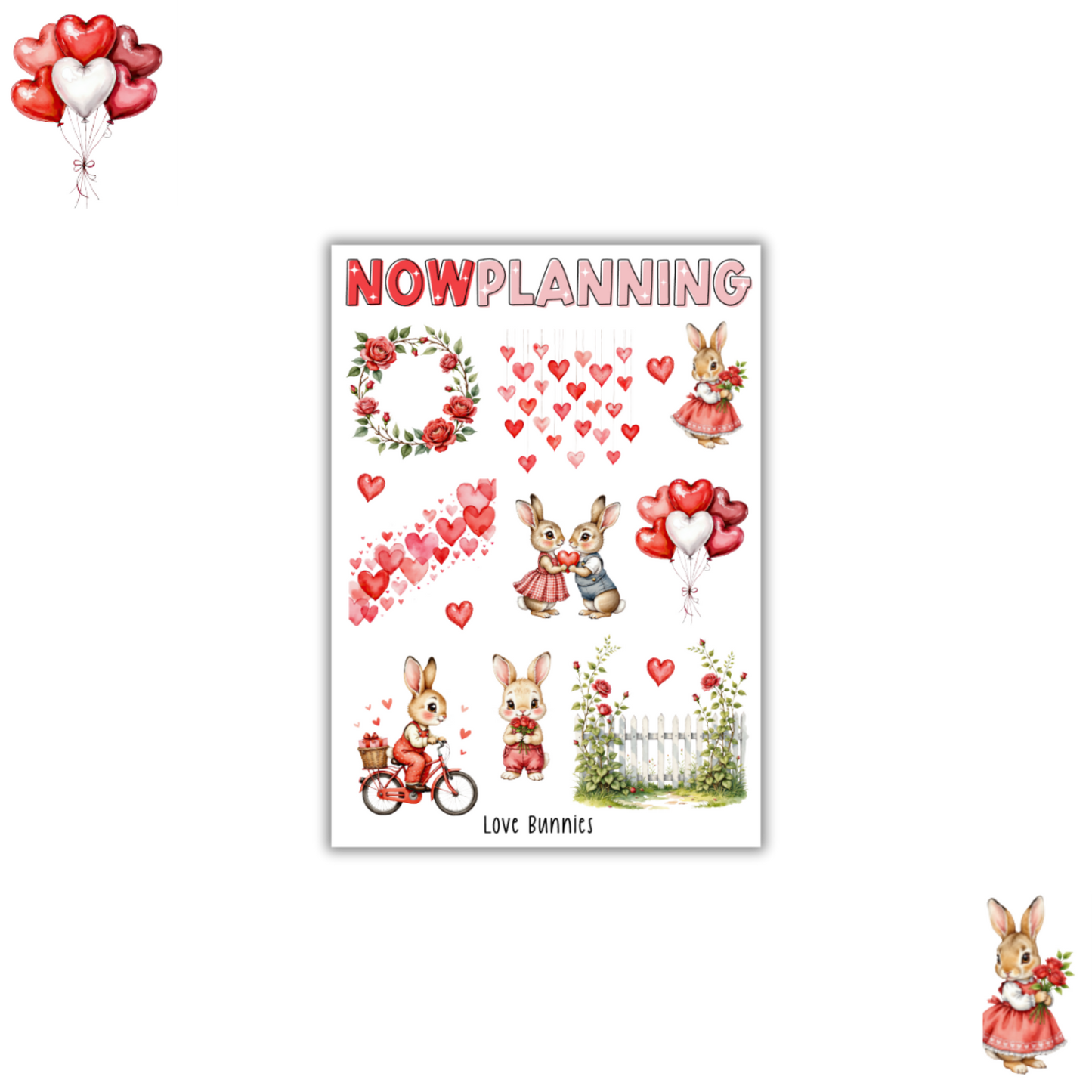 Love Bunnies Sticker Sheet | Valentine's Day Stickers |  Journal Stickers, Planner Stickers, Scrapbook Stickers
