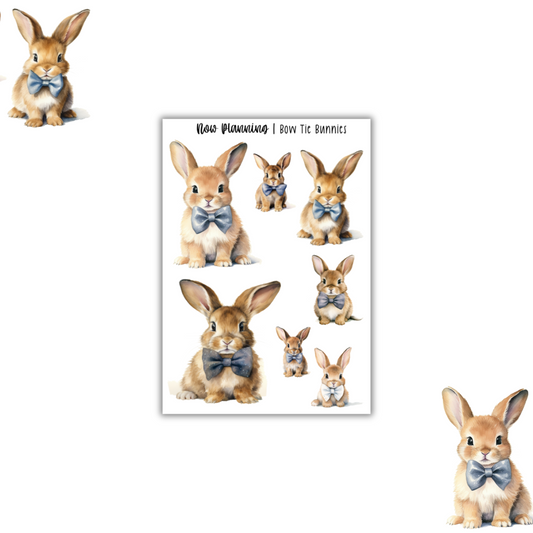 Bow Tie Bunnies Sticker Sheet |  Journal Stickers, Planner Stickers, Scrapbook Stickers