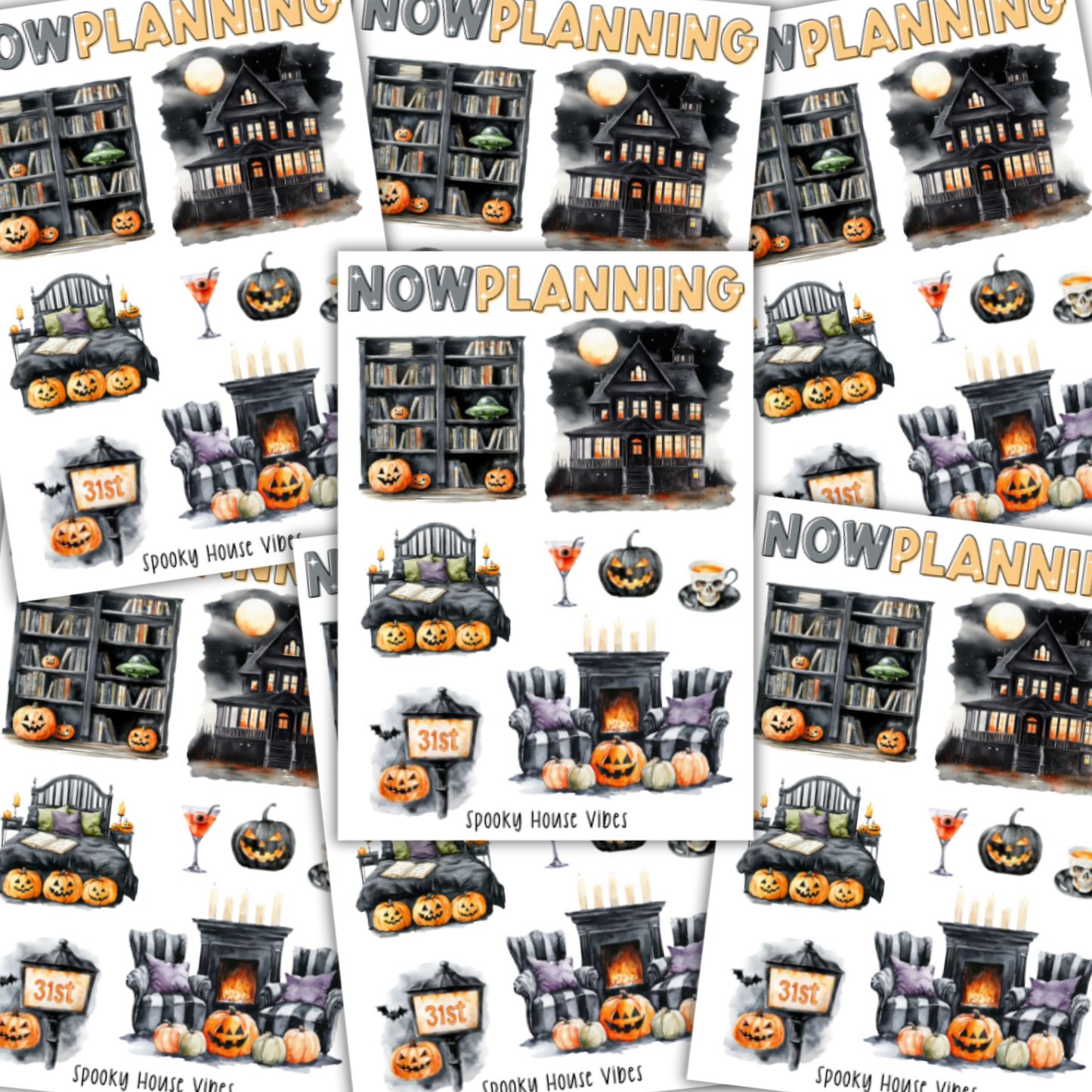 Spooky House Vibes Sticker Sheet |  Halloween Planner Stickers | Cute Spooky Season Sticker Sheet