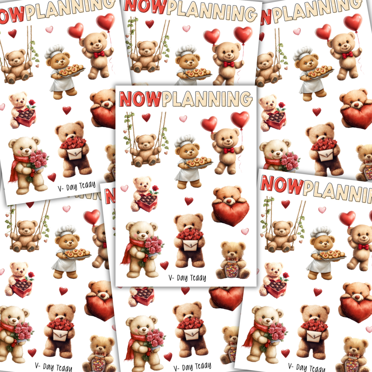 V-Day Teddy Sticker Sheet | Valentine's Day Stickers |  Journal Stickers, Planner Stickers, Scrapbook Stickers