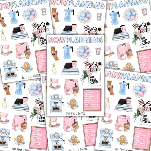 But First Coffee Sticker Sheet  |  Bullet Journal Stickers, Planner Stickers, Scrapbook Stickers