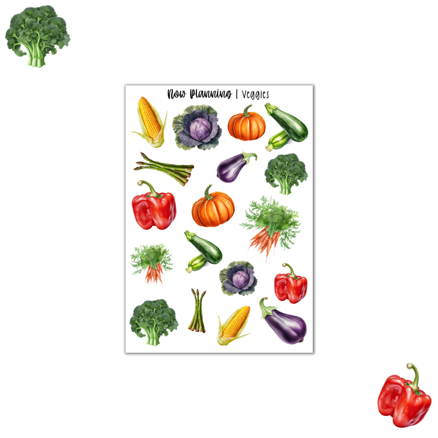 Veggies Sticker Sheet  |  Bullet Journal Stickers, Planner Stickers, Scrapbook Stickers