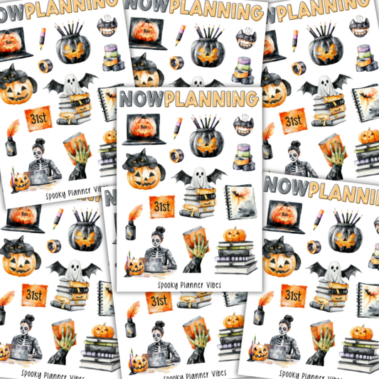 Spooky Planner Vibes Sticker Sheet |  Halloween Planner Stickers | Cute Spooky Season Sticker Sheet