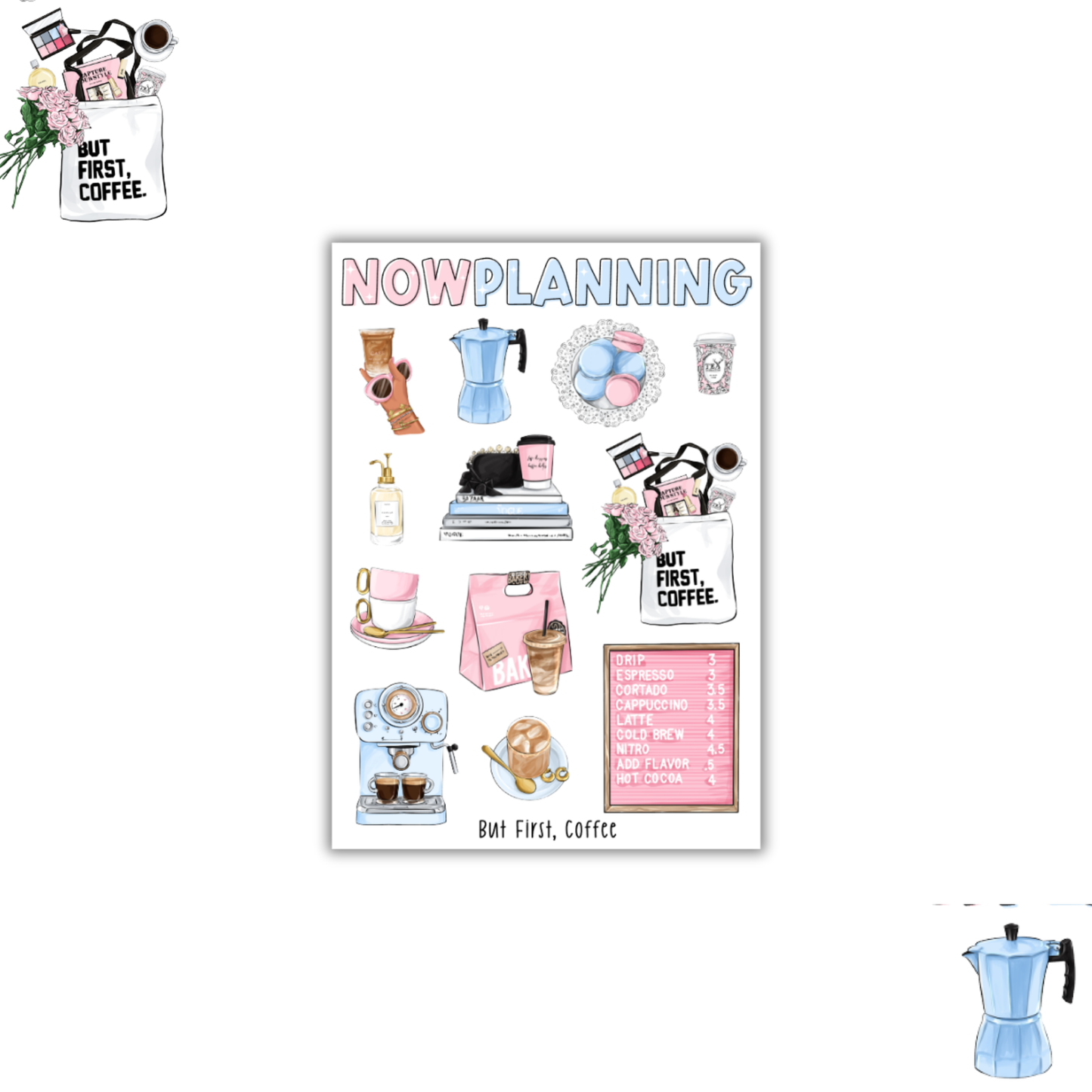 But First Coffee Sticker Sheet  |  Bullet Journal Stickers, Planner Stickers, Scrapbook Stickers