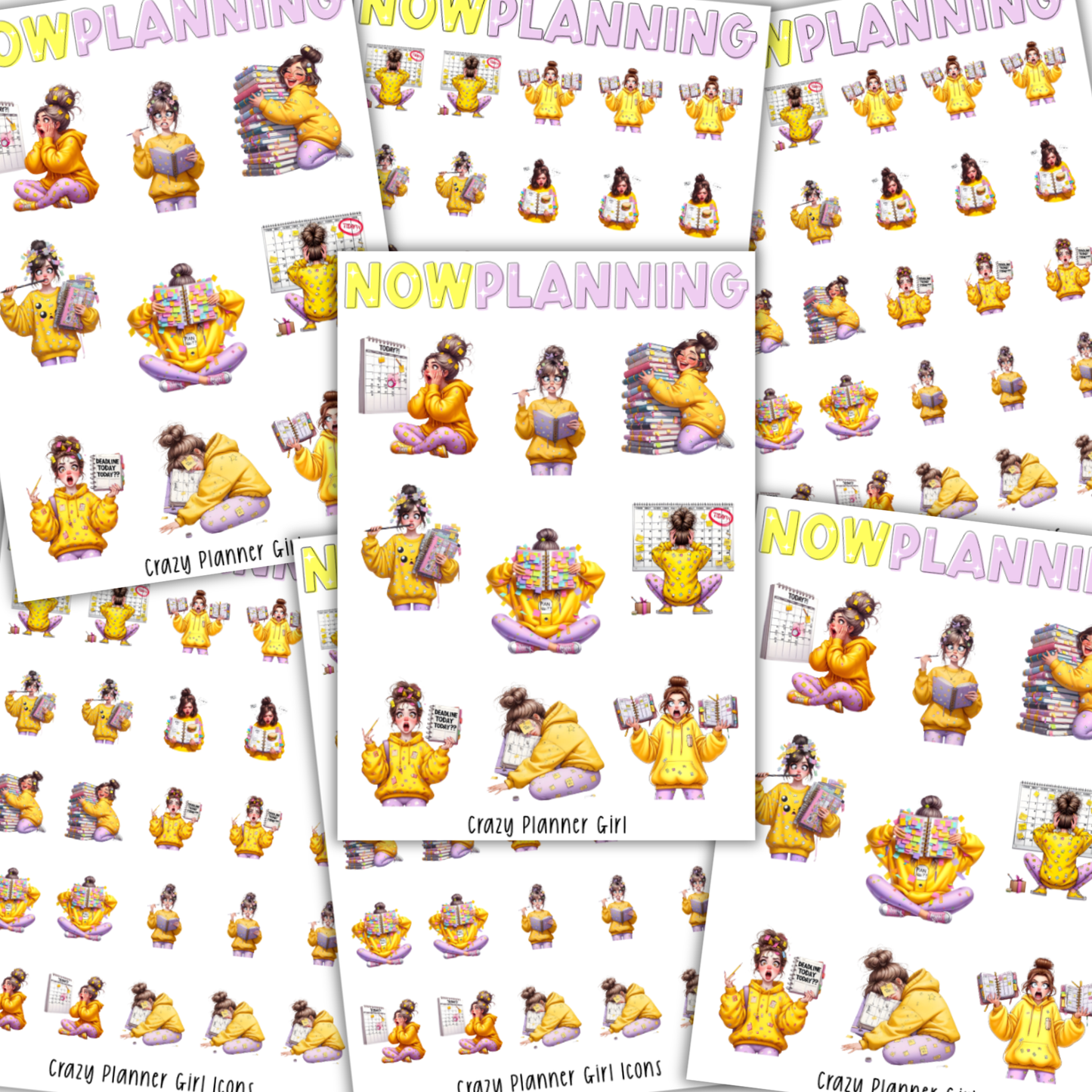 Crazy Planner Girl Sticker Sheet |  Reading Stickers | Journal Stickers, Planner Stickers, Scrapbook Stickers