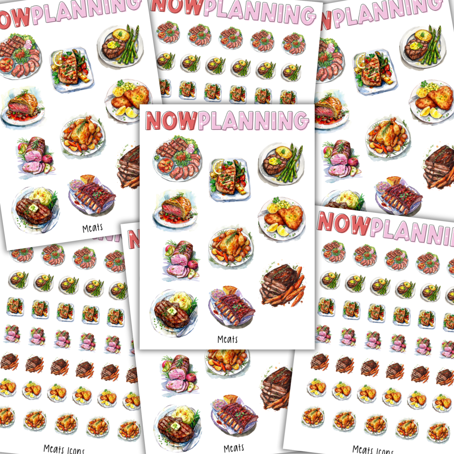 Meats Sticker Sheet  |  Bullet Journal Stickers, Planner Stickers, Scrapbook Stickers