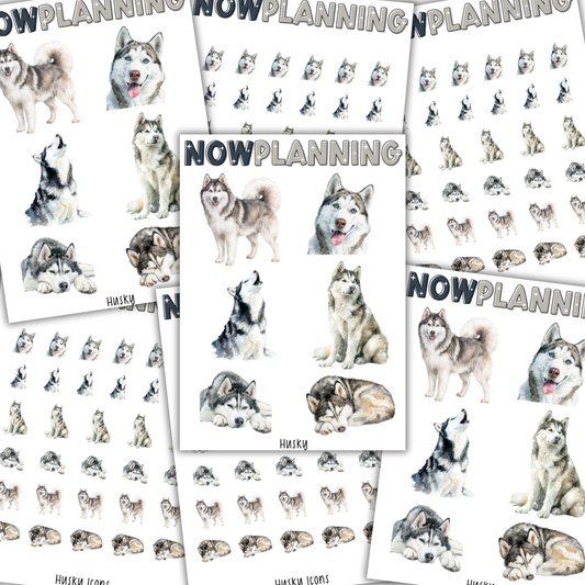 Husky Sticker Sheet |  Pet Stickers |  Journal Stickers, Planner Stickers, Scrapbook Stickers