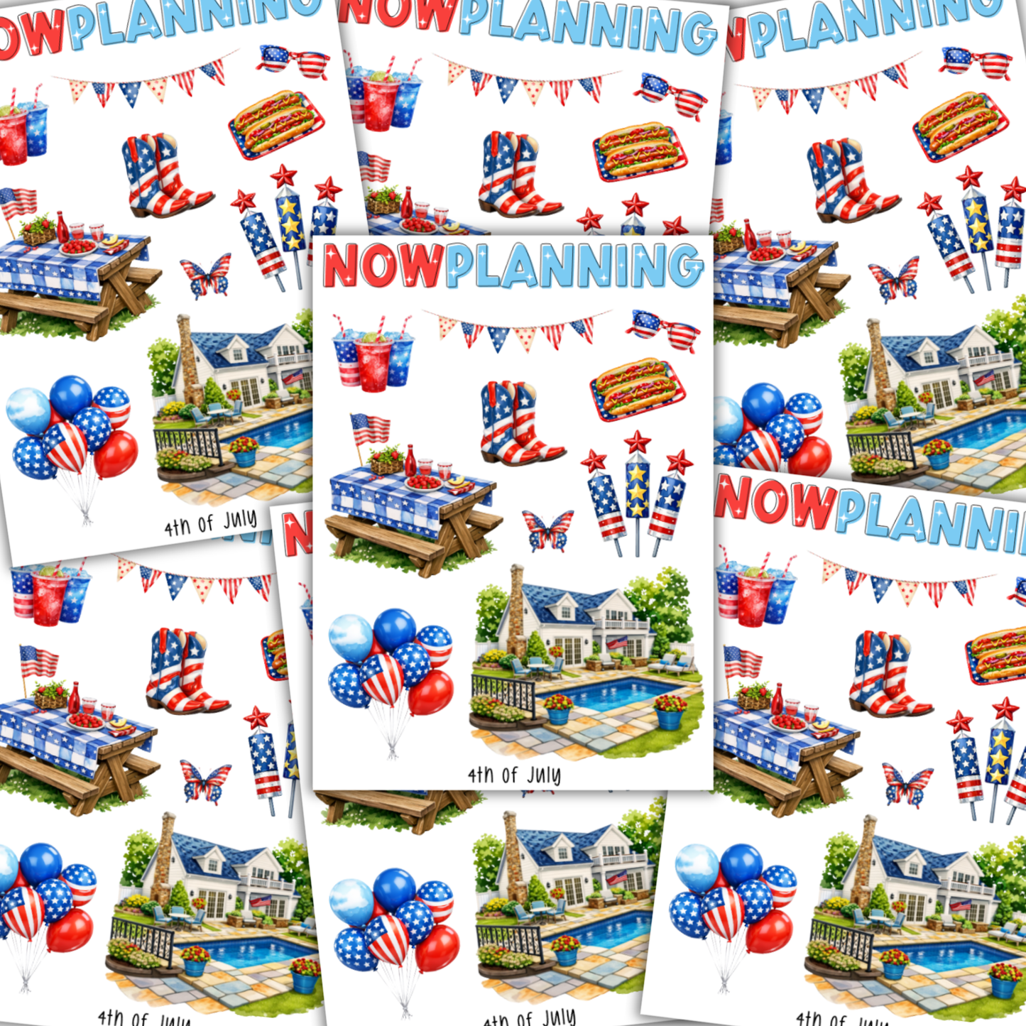 4th of July Sticker Sheet  |  Bullet Journal Stickers, Planner Stickers, Scrapbook Stickers