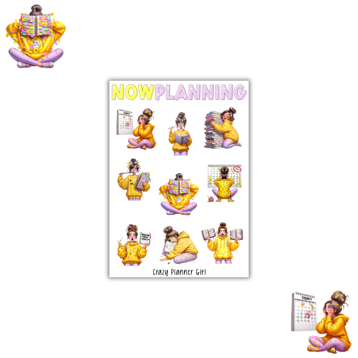 Crazy Planner Girl Sticker Sheet |  Reading Stickers | Journal Stickers, Planner Stickers, Scrapbook Stickers