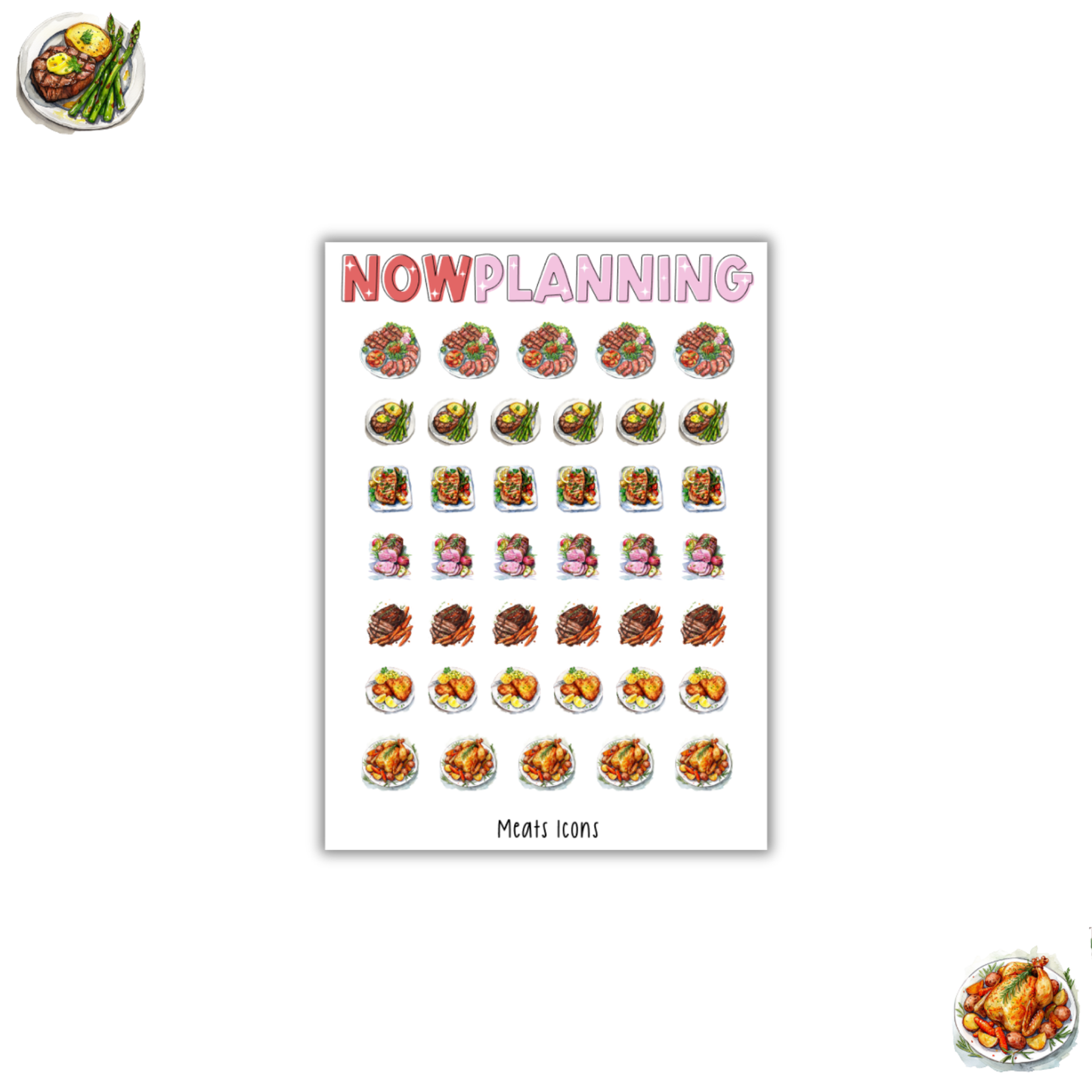 Meats Sticker Sheet  |  Bullet Journal Stickers, Planner Stickers, Scrapbook Stickers