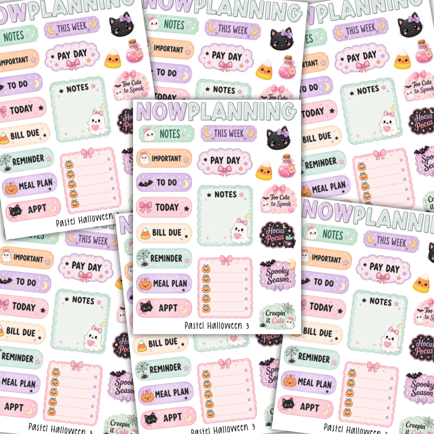 Pastel Halloween 3 Sticker Sheet |  Halloween Planner Stickers | Cute Spooky Season Sticker Sheet