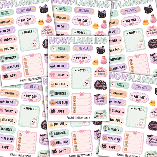 Pastel Halloween 3 Sticker Sheet |  Halloween Planner Stickers | Cute Spooky Season Sticker Sheet