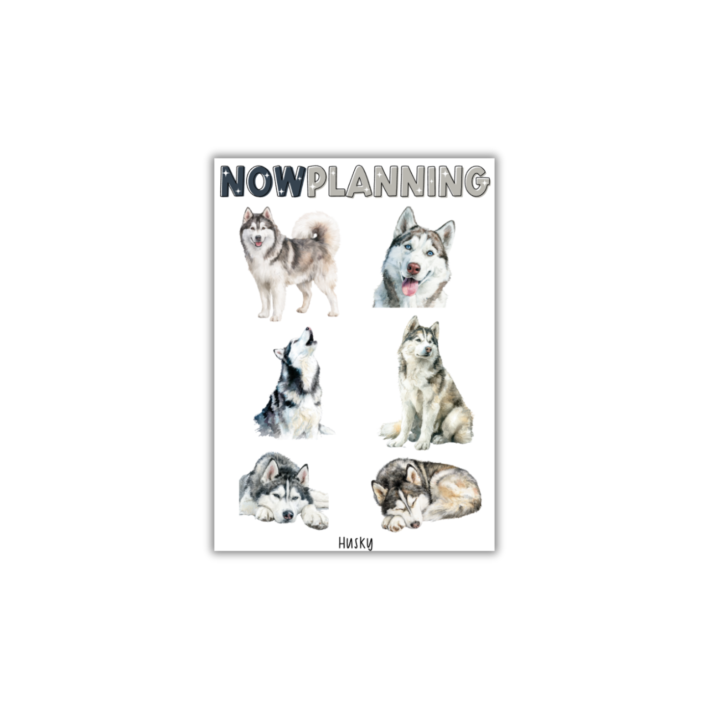 Husky Sticker Sheet |  Pet Stickers |  Journal Stickers, Planner Stickers, Scrapbook Stickers