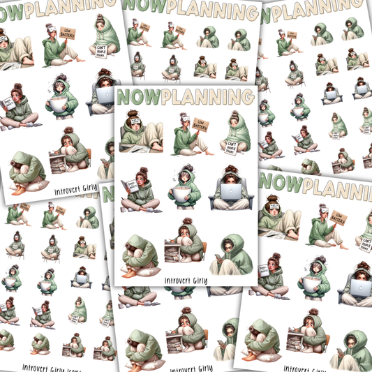 Introvert Girly Sticker Sheet |  Reading Stickers | Journal Stickers, Planner Stickers, Scrapbook Stickers