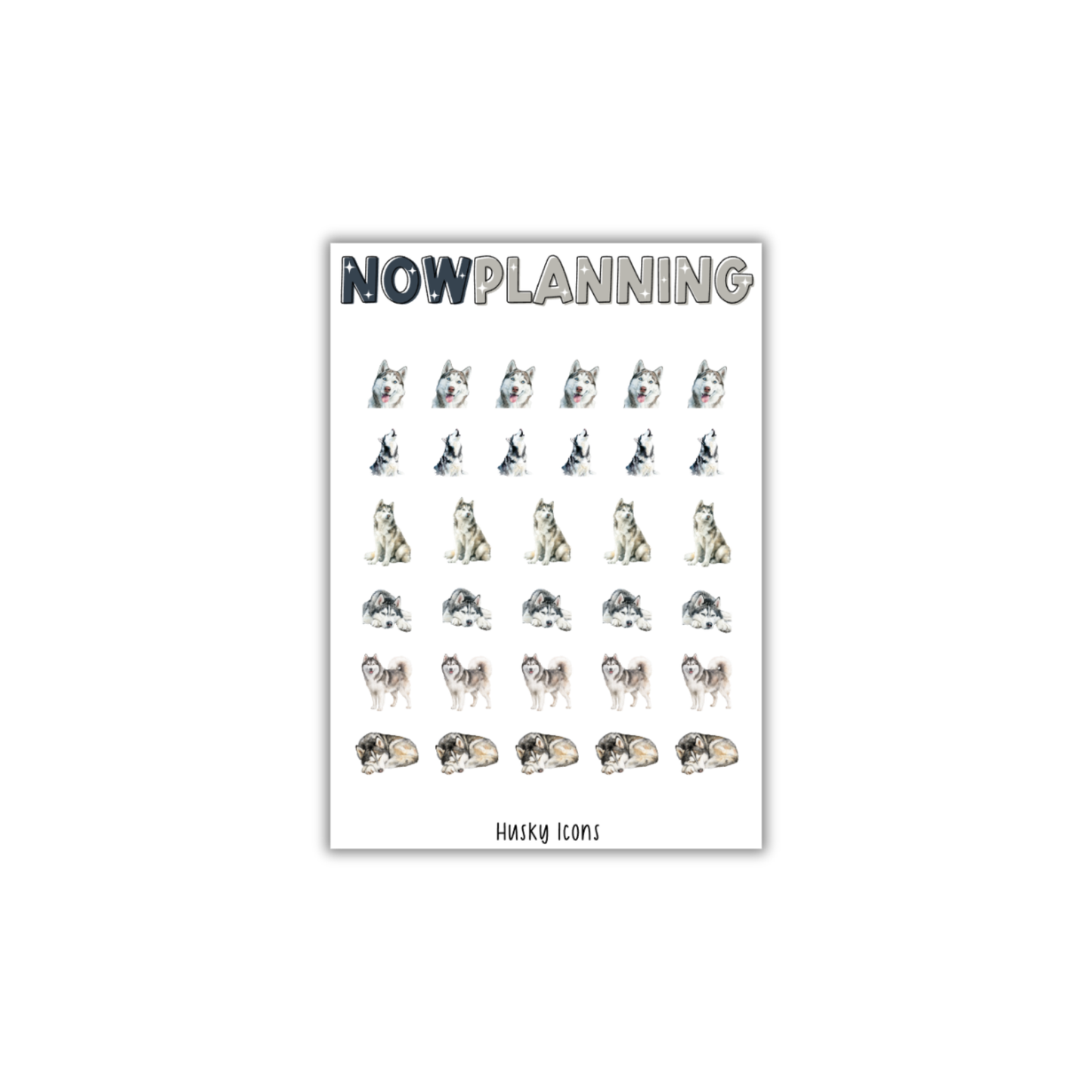 Husky Sticker Sheet |  Pet Stickers |  Journal Stickers, Planner Stickers, Scrapbook Stickers