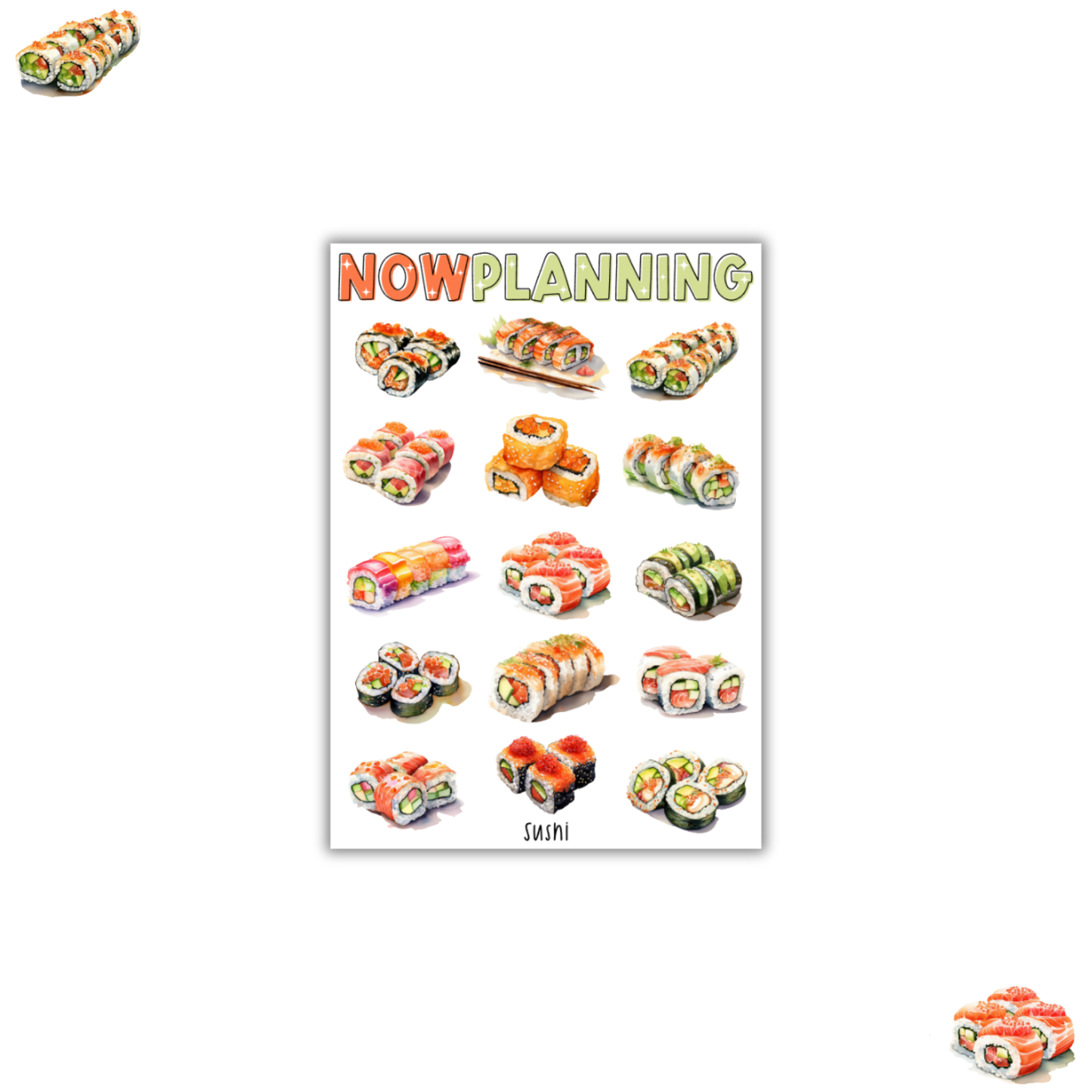Sushi Sticker Sheet  |  Bullet Journal Stickers, Planner Stickers, Scrapbook Stickers
