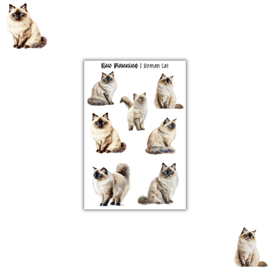Birman Cat Sticker Sheet |  Pet Stickers |  Journal Stickers, Planner Stickers, Scrapbook Stickers