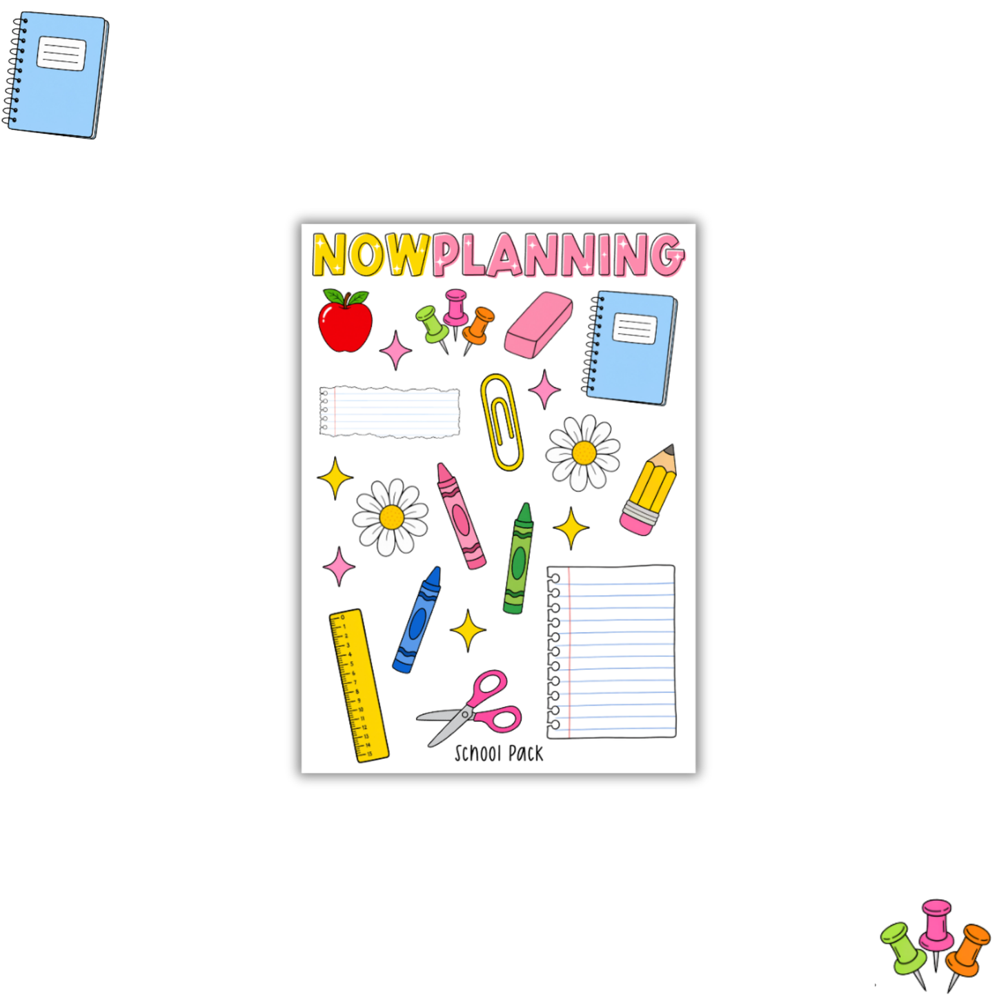 School Pack Sticker Sheet  |  Bullet Journal Stickers, Planner Stickers, Scrapbook Stickers
