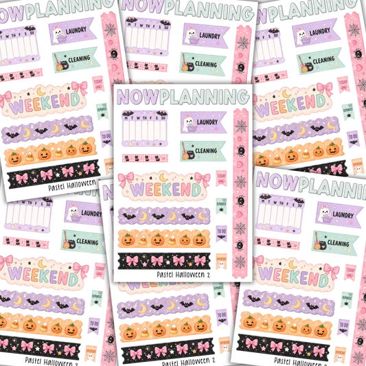 Pastel Halloween 2 Sticker Sheet |  Halloween Planner Stickers | Cute Spooky Season Sticker Sheet