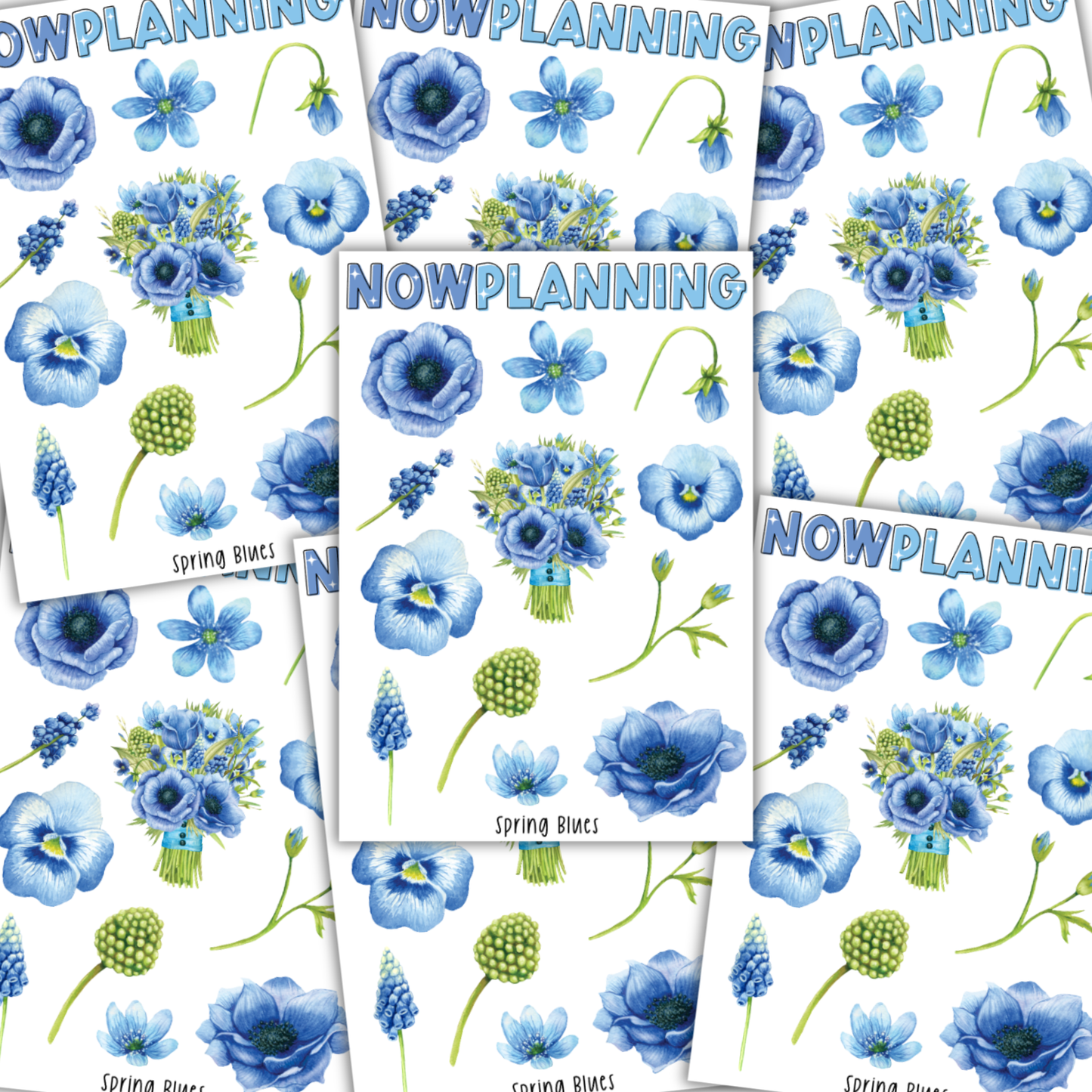 Spring Blues Sticker Sheet  |  Bullet Journal Stickers, Planner Stickers, Scrapbook Stickers