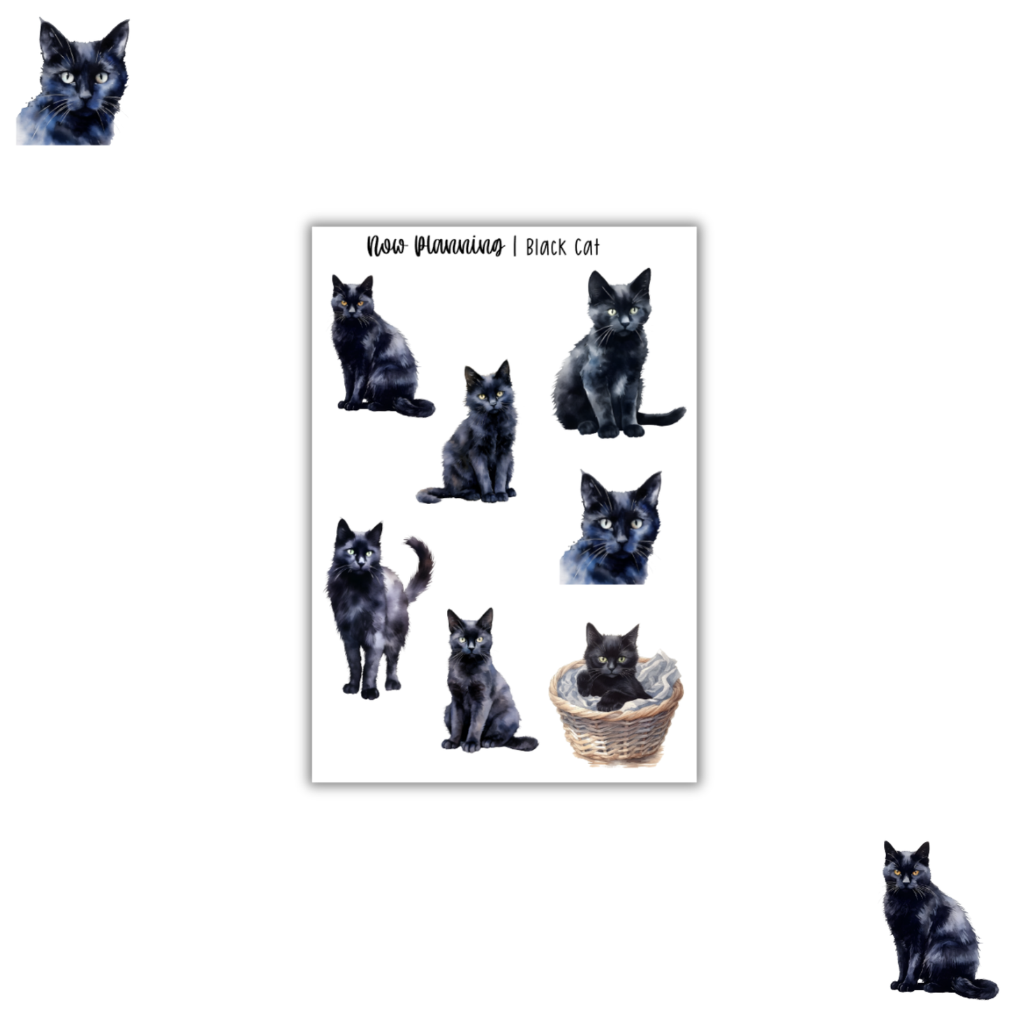 Black Cat Sticker Sheet |  Pet Stickers |  Journal Stickers, Planner Stickers, Scrapbook Stickers