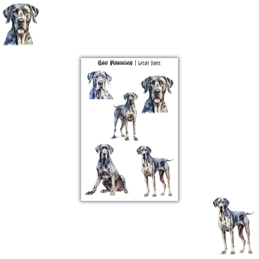 Great Dane Sticker Sheet |  Pet Stickers |  Journal Stickers, Planner Stickers, Scrapbook Stickers
