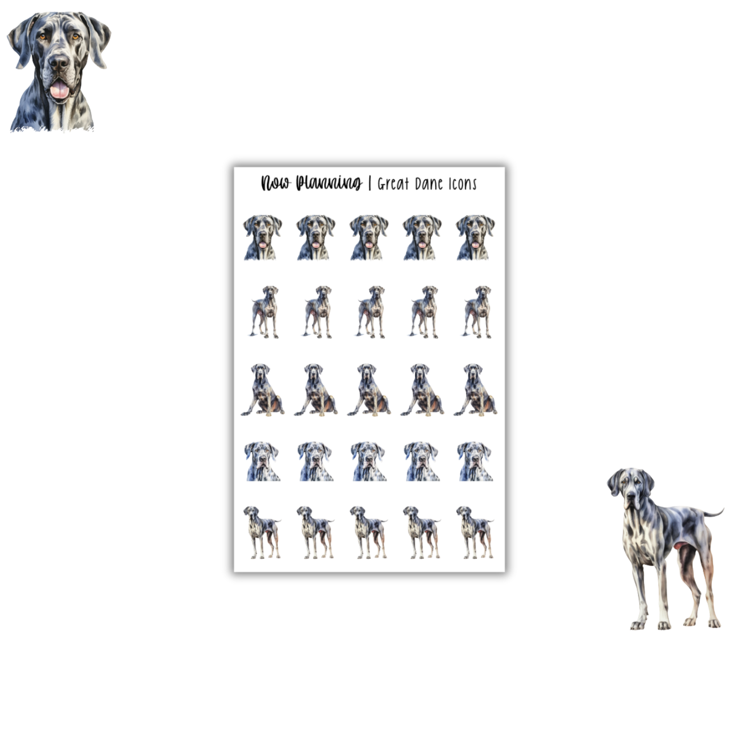 Great Dane Sticker Sheet |  Pet Stickers |  Journal Stickers, Planner Stickers, Scrapbook Stickers