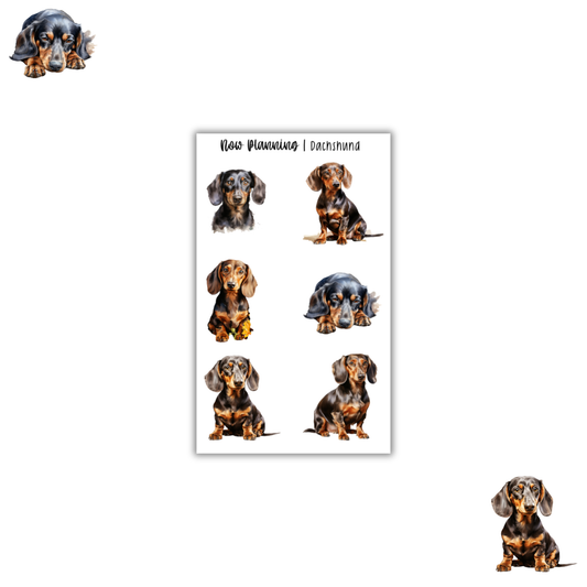 Dachshund Sticker Sheet |  Pet Stickers |  Journal Stickers, Planner Stickers, Scrapbook Stickers