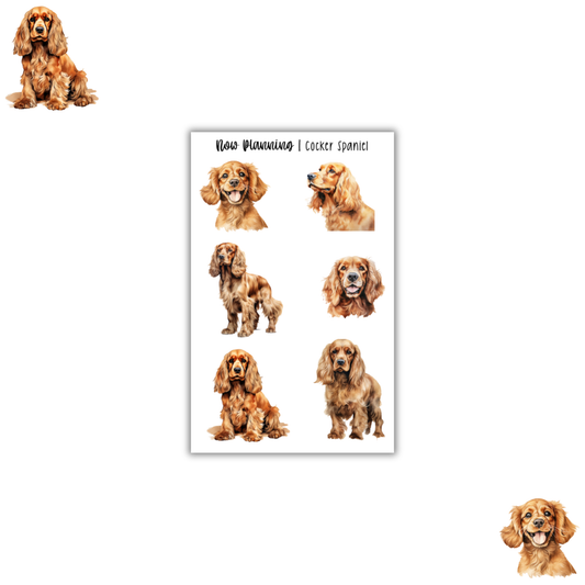 Cocker Spaniel Sticker Sheet |  Pet Stickers |  Journal Stickers, Planner Stickers, Scrapbook Stickers
