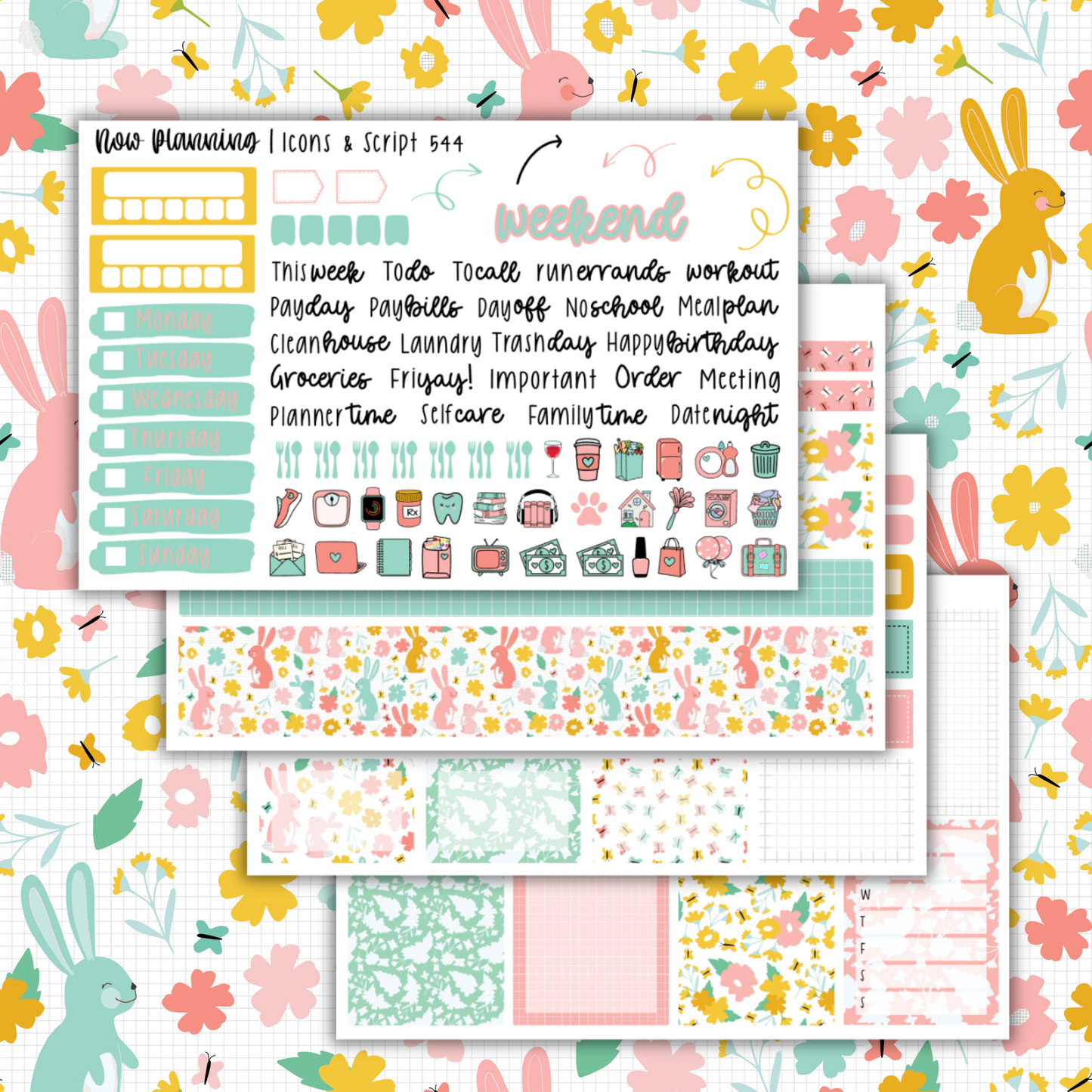 Easter Blossom Weekly Planner Kit 544 | Easter Planner Stickers | Vertical Weekly Planner Kit